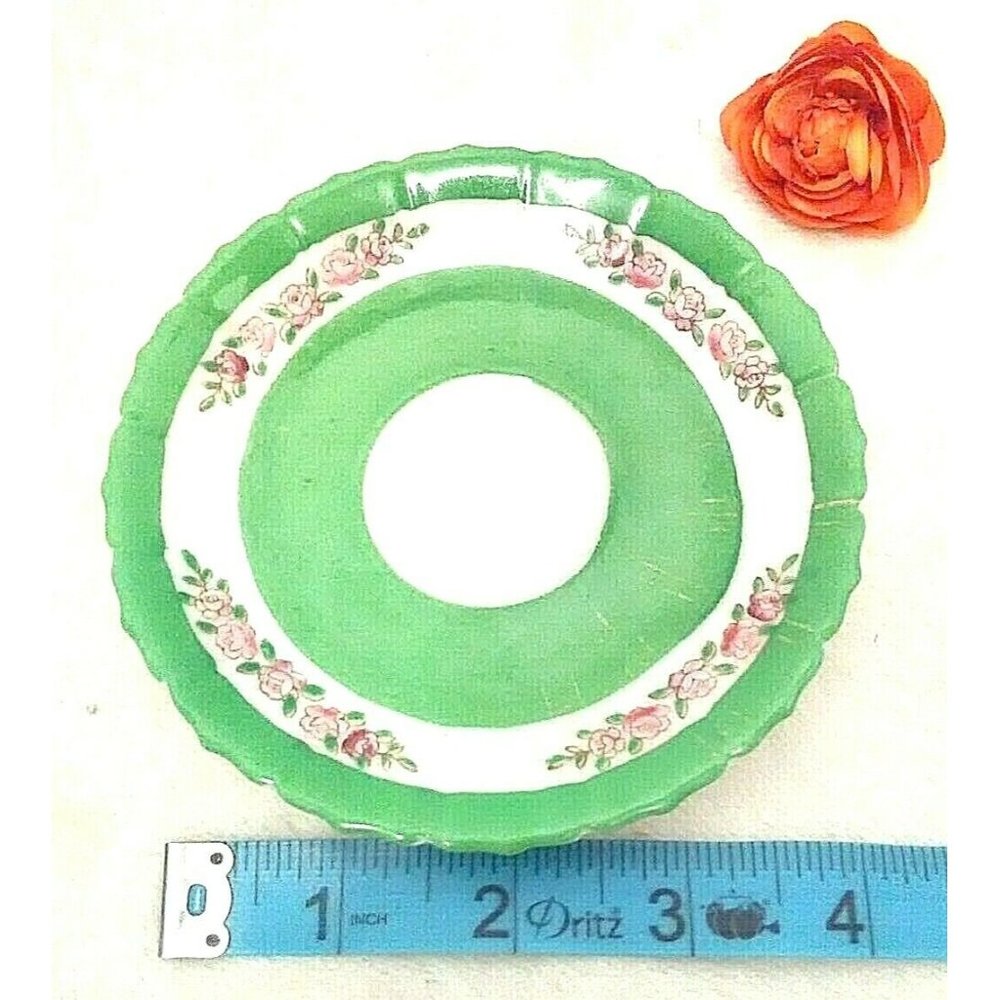 Vintage Collector's Plate Green White Floral Scalloped Edge Floral 4.5"